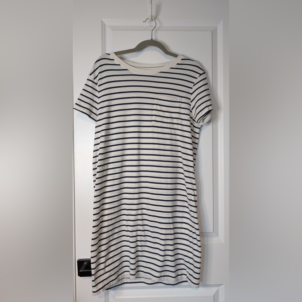 Pact Women’s Organic Cotton Striped Blue White Short Sleeve Dress Size Medium